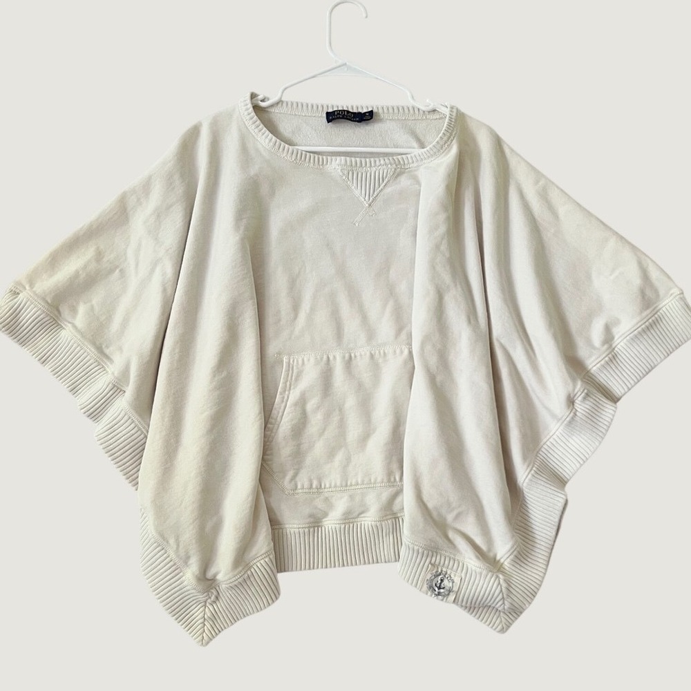 Polo Ralph Lauren Poncho Sweatshirt Cream Fleece Lined Anchor Patch Medium